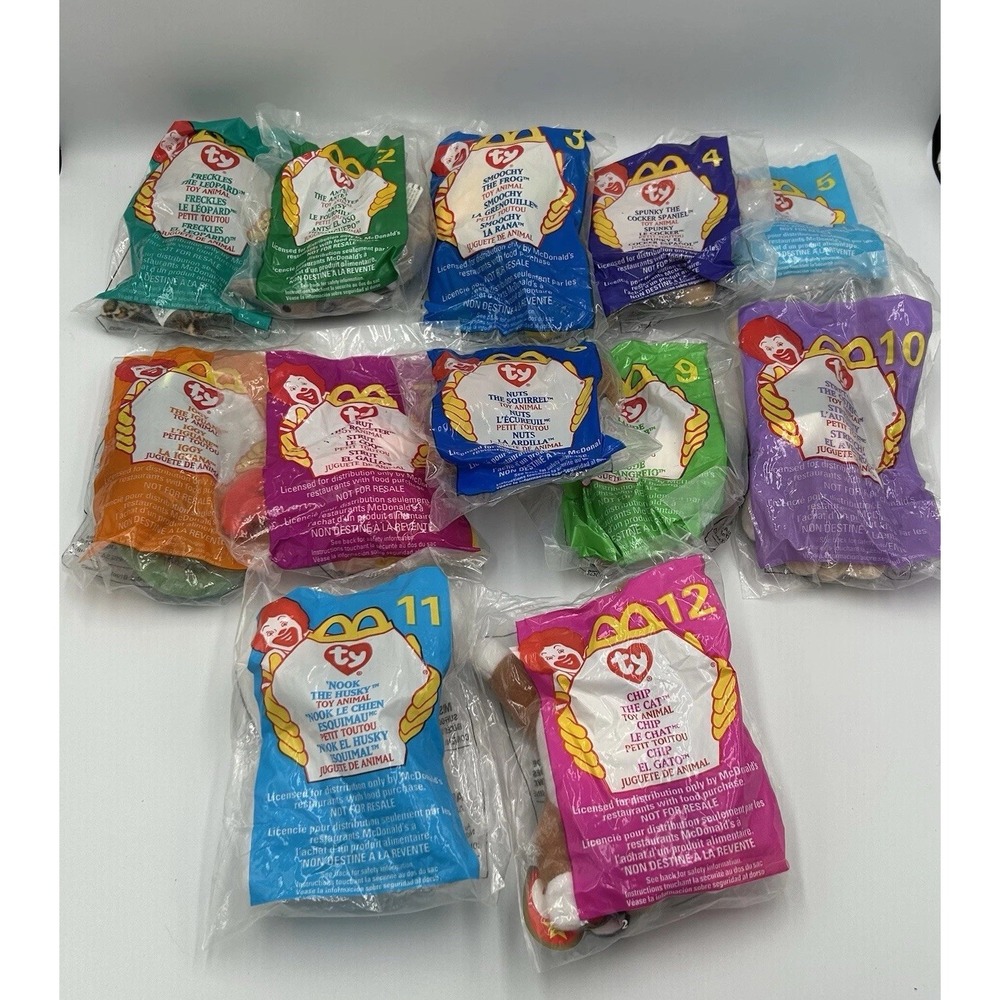 TY Teenie Beanie Babies 1999 Complete Set of 12 McDonalds Happy Meal Sealed NEW